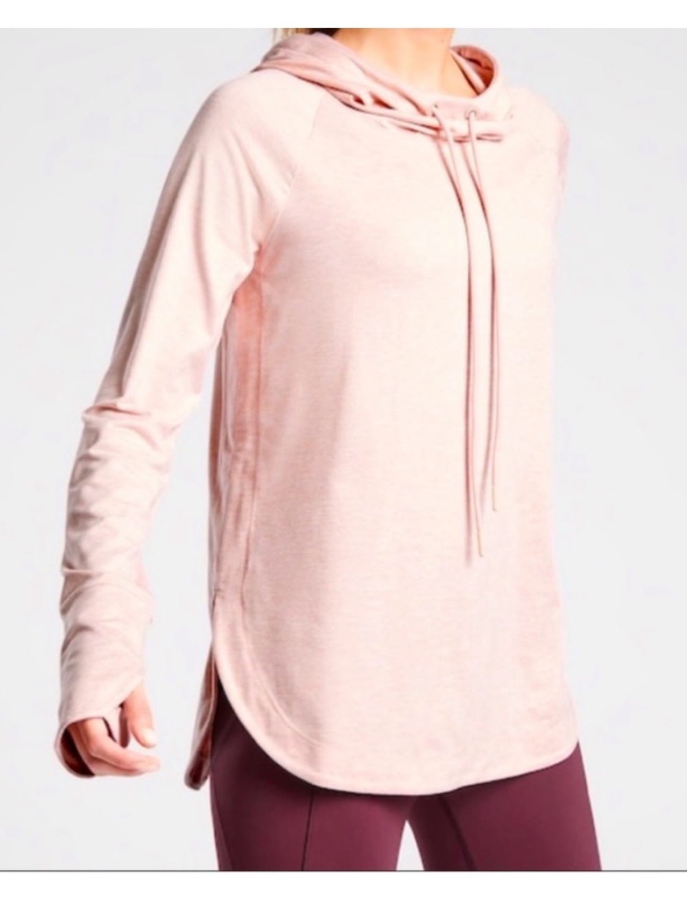 Athleta Uptempo Hoodie Sweatshirt Pastel Pink, Long Sleeve, Thumb Holes, Size XS